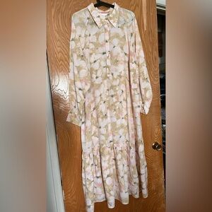 H&M Beige and Pink Long Sleeve Dress